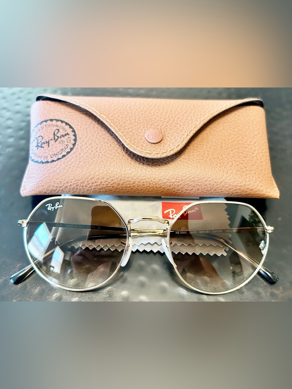 Ray-Ban Arista Gold Geometric Metal Frame Sunglasses with Brown Lenses